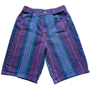 X5- Vintage Big Kids Michaels Purple and Blue Striped Jean Shorts